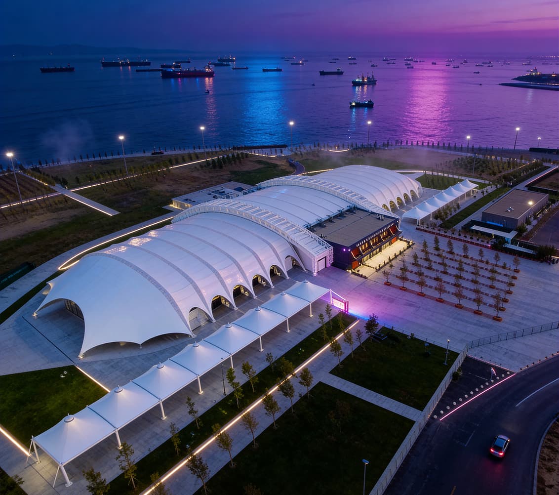 The Yenikapı event area on the Istanbul shoreline at dusk, venue of WORLDEF Istanbul 2026