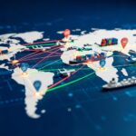 Cross-border e-commerce logistics network showing global shipment routes as international returns rise in 2026