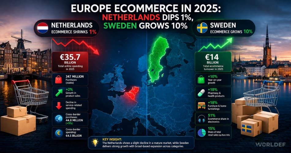 Europe’s Ecommerce Faces Sharp Divide as Netherlands Slips 1% While Sweden Surges 10% in 2025