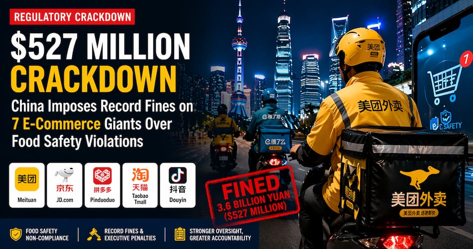 $527M Crackdown: China Imposes Record Fines on 7 E-Commerce Giants Over Food Safety Violations